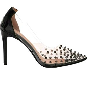 Clear PVC rivet spikes black pumps